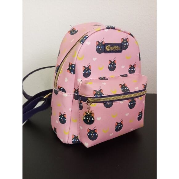 Loungefly Sailor Moon Backpack Luna P Cat Pink Mini Charm Faux Leather Pockets main image 10